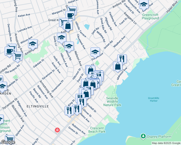 map of restaurants, bars, coffee shops, grocery stores, and more near 54 Florence Street in Staten Island
