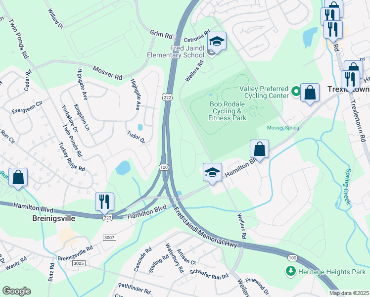 map of restaurants, bars, coffee shops, grocery stores, and more near 1118 Grim Road in Breinigsville