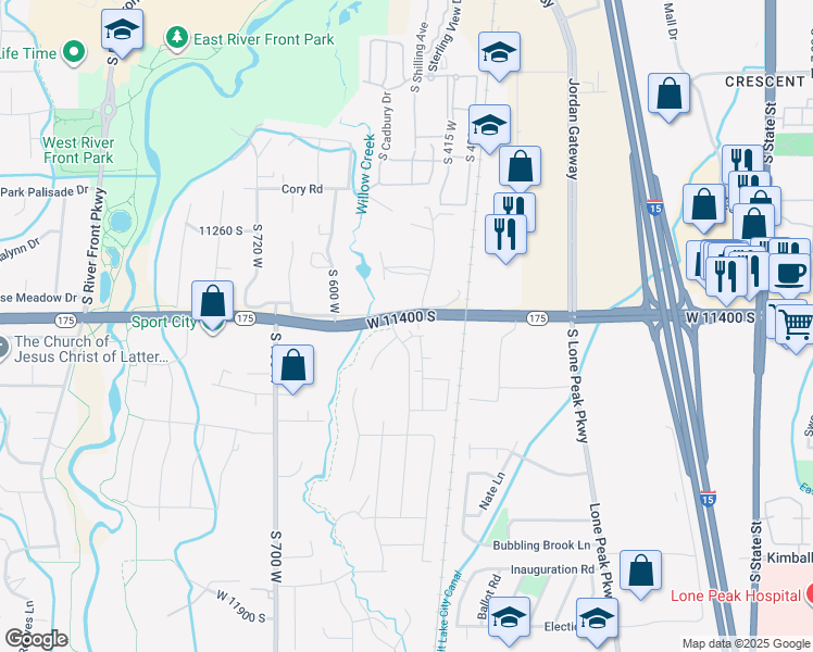 map of restaurants, bars, coffee shops, grocery stores, and more near 491 West 11400 South in Draper