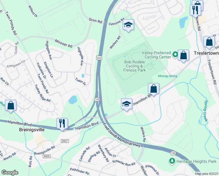 map of restaurants, bars, coffee shops, grocery stores, and more near 1257 Susan Circle in Breinigsville