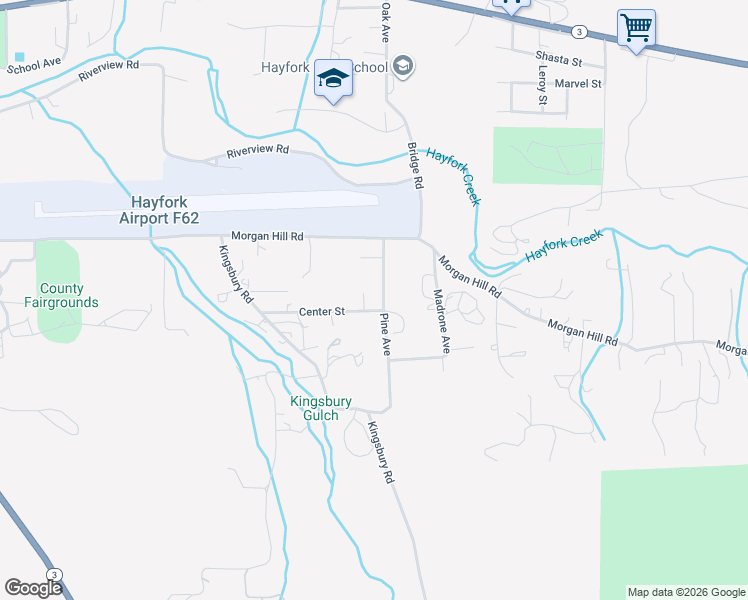 map of restaurants, bars, coffee shops, grocery stores, and more near Center Street in Hayfork