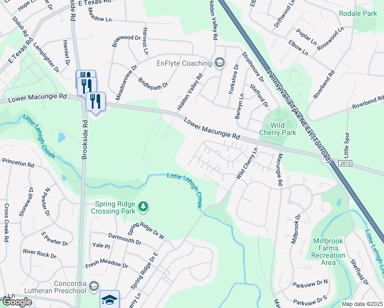 map of restaurants, bars, coffee shops, grocery stores, and more near 4921 Steeplechase Drive in Macungie