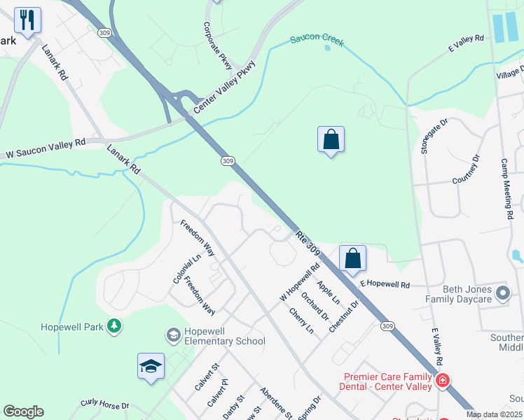 map of restaurants, bars, coffee shops, grocery stores, and more near 4390 Pennsylvania 309 in Lehigh County