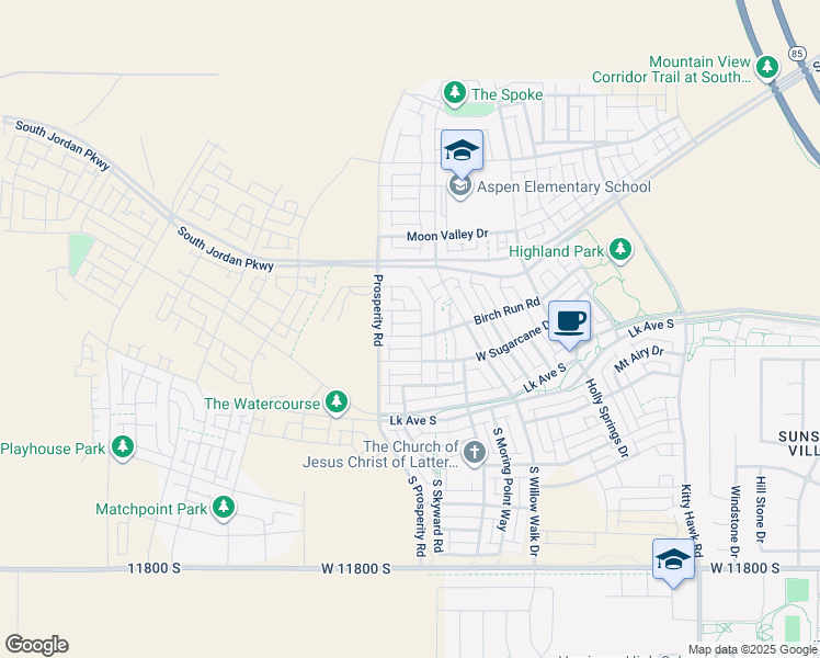 map of restaurants, bars, coffee shops, grocery stores, and more near 6436 Birch Run Road in South Jordan