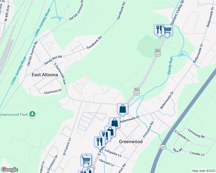 map of restaurants, bars, coffee shops, grocery stores, and more near 616 Sharrar Drive in Altoona