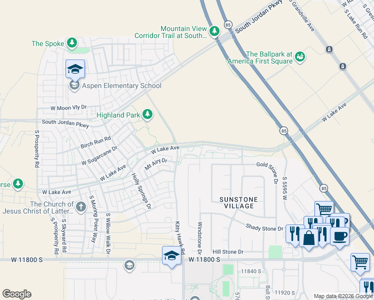 map of restaurants, bars, coffee shops, grocery stores, and more near 5908 Winterstone Lane in South Jordan