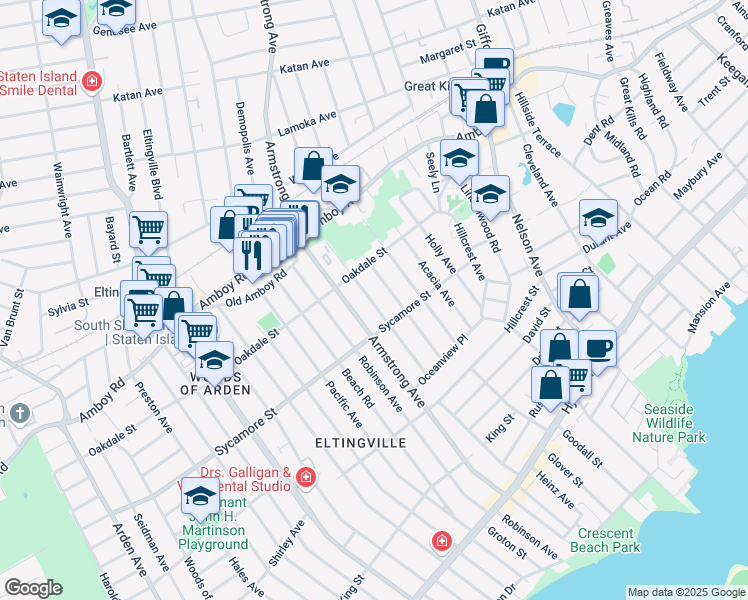map of restaurants, bars, coffee shops, grocery stores, and more near 86 Elmwood Avenue in Staten Island