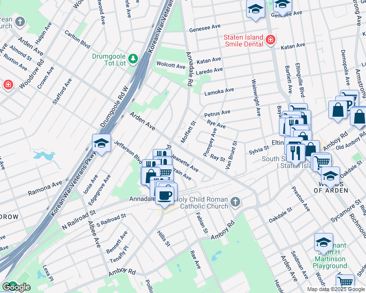 map of restaurants, bars, coffee shops, grocery stores, and more near 1052 Arden Avenue in Staten Island
