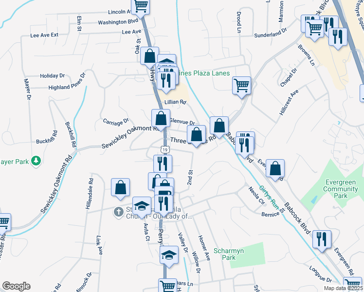 map of restaurants, bars, coffee shops, grocery stores, and more near 114 1/2 Reel Avenue in Pittsburgh
