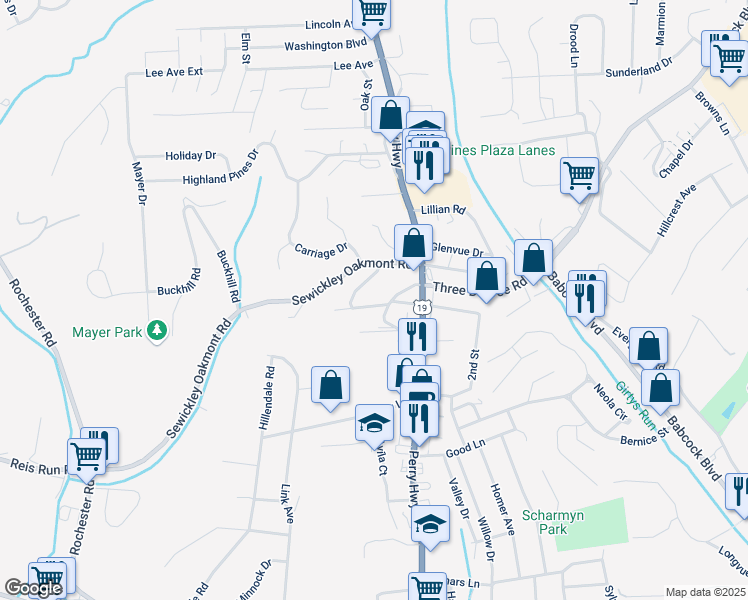 map of restaurants, bars, coffee shops, grocery stores, and more near 106 Richard Drive in Pittsburgh