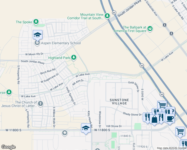 map of restaurants, bars, coffee shops, grocery stores, and more near 5908 Winterstone Lane in South Jordan