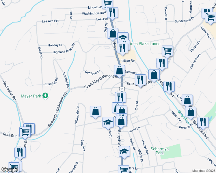 map of restaurants, bars, coffee shops, grocery stores, and more near 106 Richard Drive in Pittsburgh