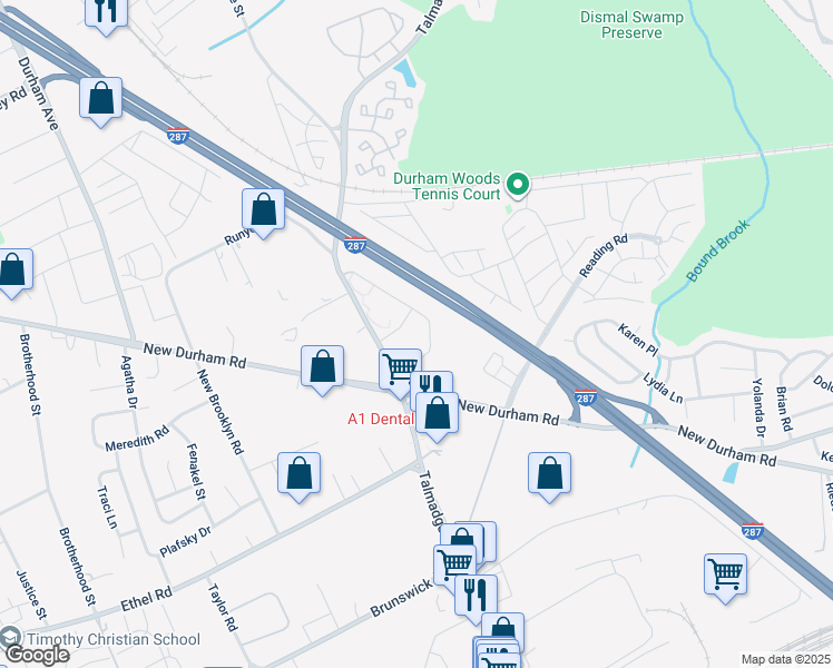 map of restaurants, bars, coffee shops, grocery stores, and more near 917 Waterford Drive in Edison
