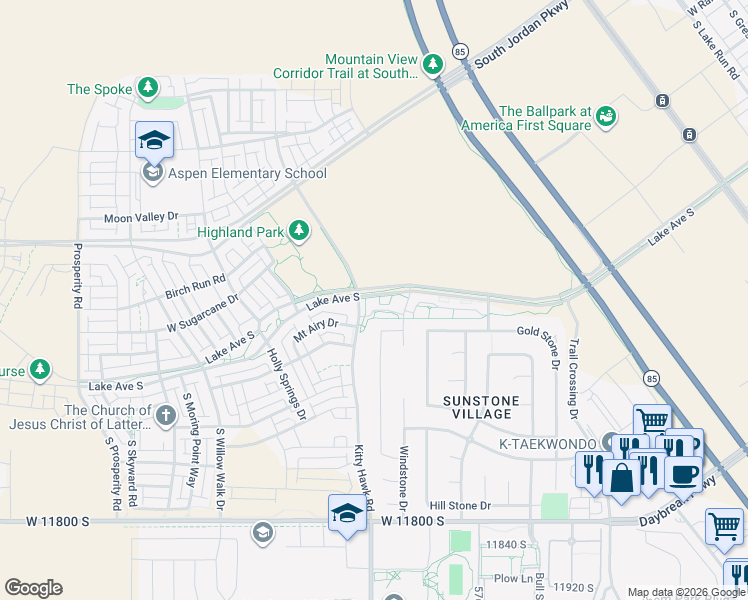 map of restaurants, bars, coffee shops, grocery stores, and more near 5959 West Lake Avenue in South Jordan