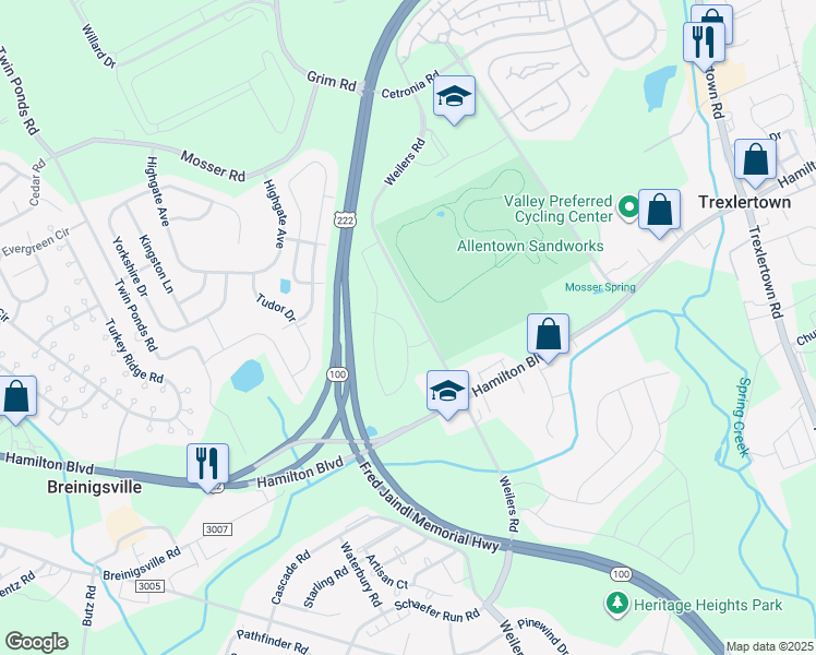 map of restaurants, bars, coffee shops, grocery stores, and more near 1118 Grim Road in Breinigsville
