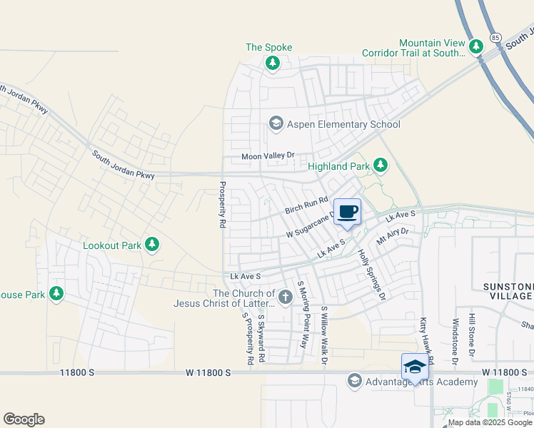 map of restaurants, bars, coffee shops, grocery stores, and more near 6358 West Sugarcane Drive in South Jordan