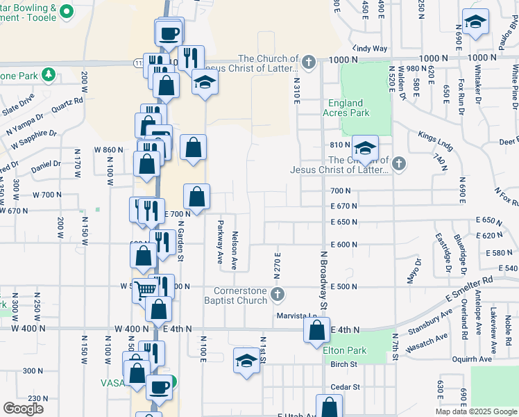 map of restaurants, bars, coffee shops, grocery stores, and more near 646 Eastcrest Avenue in Tooele