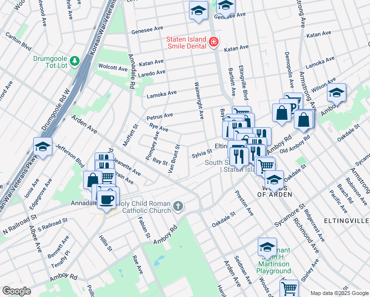 map of restaurants, bars, coffee shops, grocery stores, and more near 28 Stuyvesant Avenue in Staten Island