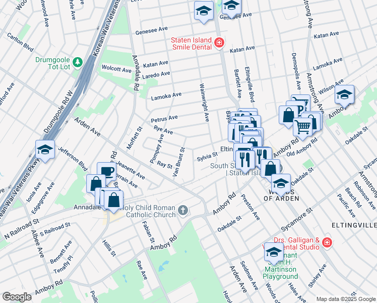 map of restaurants, bars, coffee shops, grocery stores, and more near 28 Stuyvesant Avenue in Staten Island