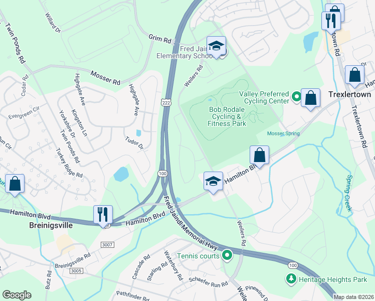 map of restaurants, bars, coffee shops, grocery stores, and more near 1116 Grim Road in Breinigsville