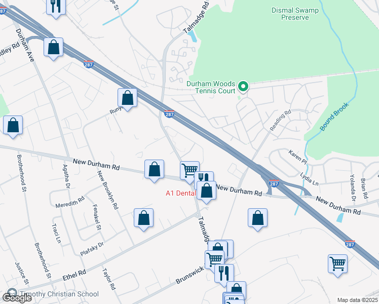 map of restaurants, bars, coffee shops, grocery stores, and more near 898 Waterford Drive in Edison