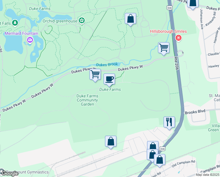 map of restaurants, bars, coffee shops, grocery stores, and more near 1112 Dukes Parkway West in Somerset County