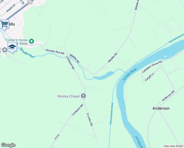 map of restaurants, bars, coffee shops, grocery stores, and more near 568 Middle Road in Lewistown