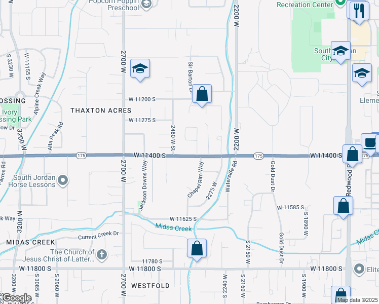 map of restaurants, bars, coffee shops, grocery stores, and more near 2410 West 11400 South in South Jordan