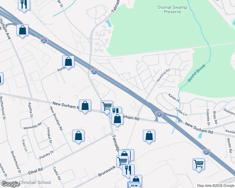 map of restaurants, bars, coffee shops, grocery stores, and more near 917 Waterford Drive in Edison