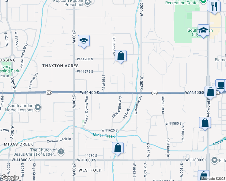 map of restaurants, bars, coffee shops, grocery stores, and more near 2410 West 11400 South in South Jordan