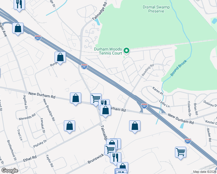 map of restaurants, bars, coffee shops, grocery stores, and more near 1027 Waterford Drive in Edison