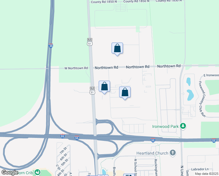 map of restaurants, bars, coffee shops, grocery stores, and more near 2022 Eagle Road in Normal
