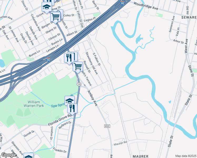 map of restaurants, bars, coffee shops, grocery stores, and more near 71 Strawberry Hill Avenue in Woodbridge Township