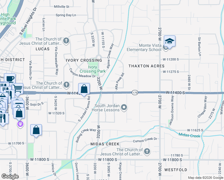 map of restaurants, bars, coffee shops, grocery stores, and more near 3059 Uinta Pines Circle in South Jordan