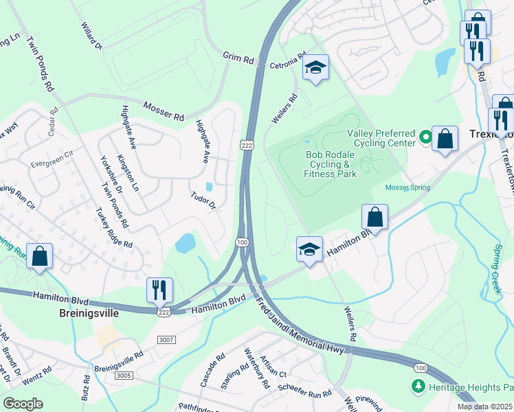 map of restaurants, bars, coffee shops, grocery stores, and more near 1118 Grim Road in Breinigsville