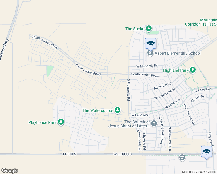 map of restaurants, bars, coffee shops, grocery stores, and more near South Watercourse Road in South Jordan