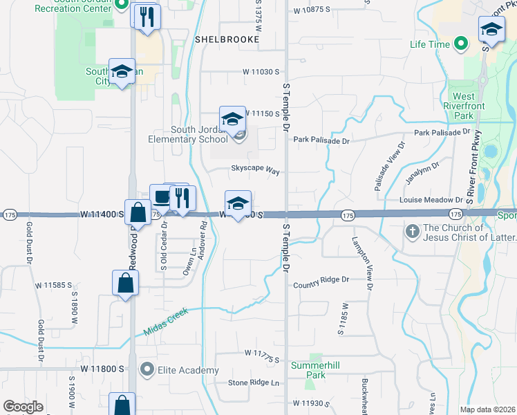 map of restaurants, bars, coffee shops, grocery stores, and more near 11352 South 1385 West in South Jordan