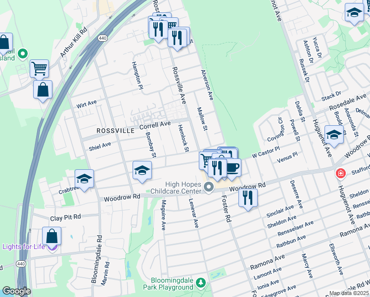 map of restaurants, bars, coffee shops, grocery stores, and more near 235 Gervil Street in Staten Island