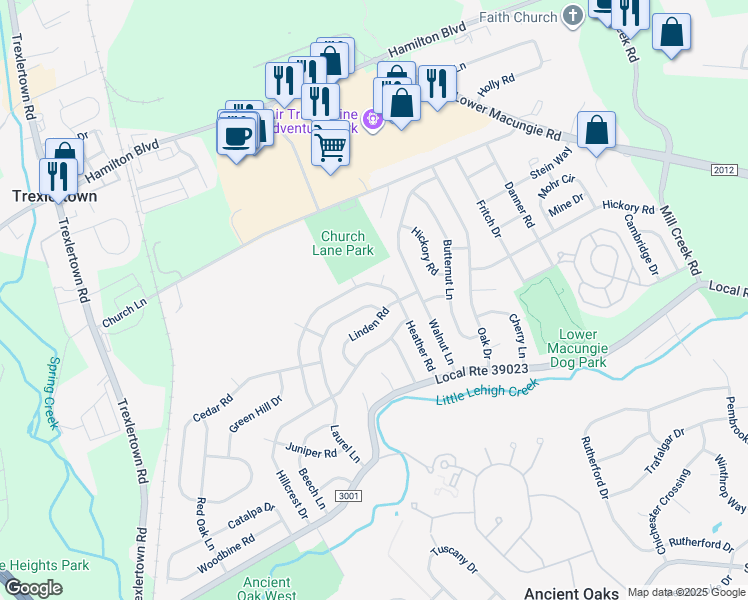 map of restaurants, bars, coffee shops, grocery stores, and more near 1411 Laurel Lane in Macungie