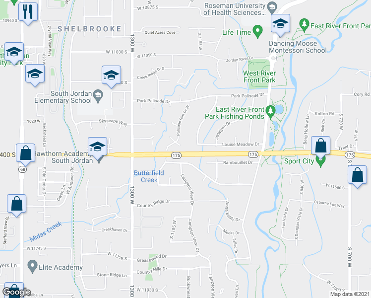 map of restaurants, bars, coffee shops, grocery stores, and more near 1163 West Annika Circle in South Jordan