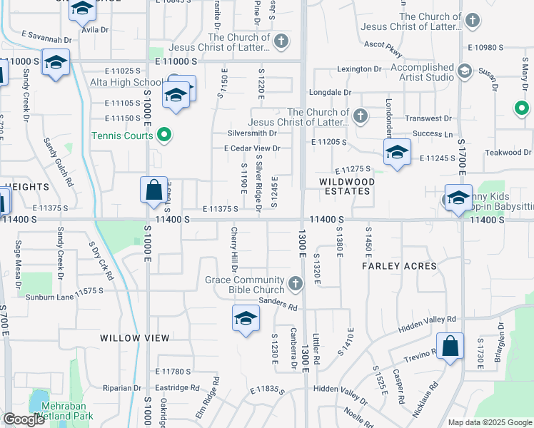 map of restaurants, bars, coffee shops, grocery stores, and more near 1234 Sandy Ridge Drive in Sandy
