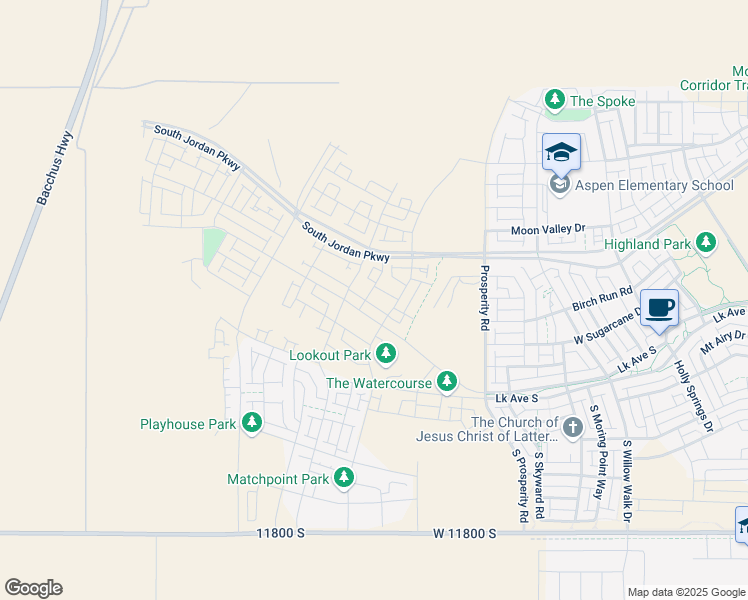 map of restaurants, bars, coffee shops, grocery stores, and more near 11377 South Offshore Way in South Jordan