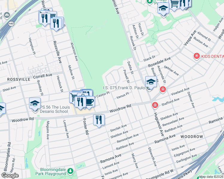 map of restaurants, bars, coffee shops, grocery stores, and more near 96 Covington Circle in Staten Island