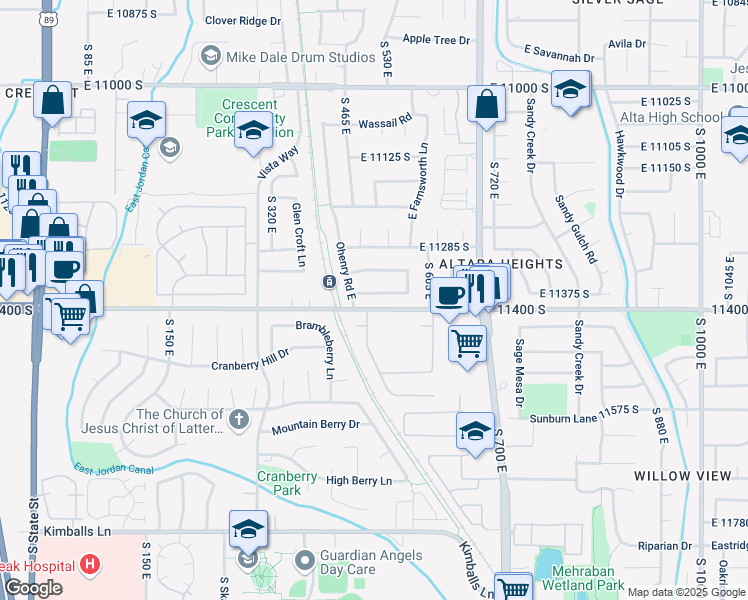 map of restaurants, bars, coffee shops, grocery stores, and more near 506 Big Sky Drive in Sandy