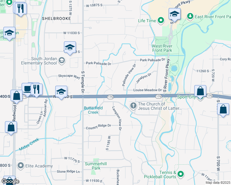 map of restaurants, bars, coffee shops, grocery stores, and more near 1163 West Annika Circle in South Jordan