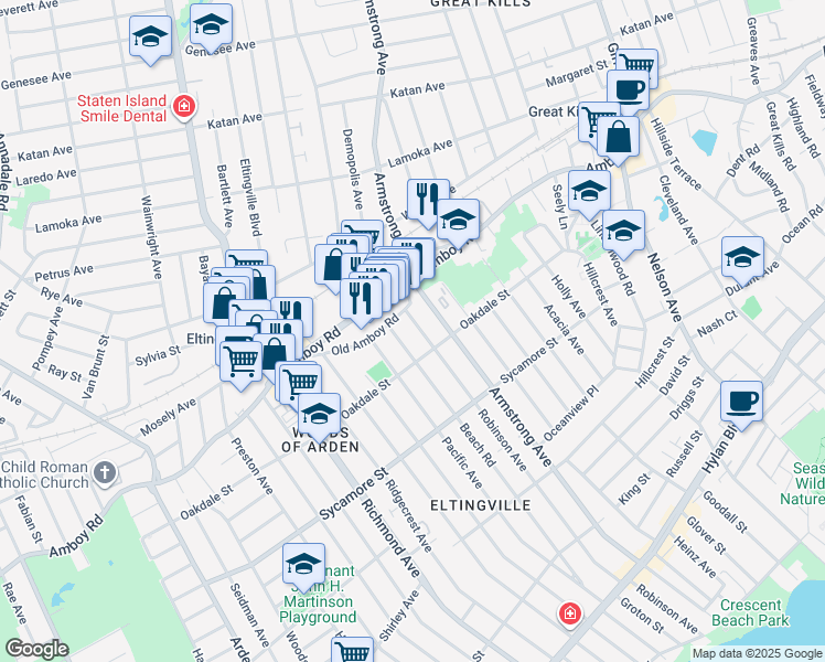 map of restaurants, bars, coffee shops, grocery stores, and more near 469 Robinson Avenue in Staten Island
