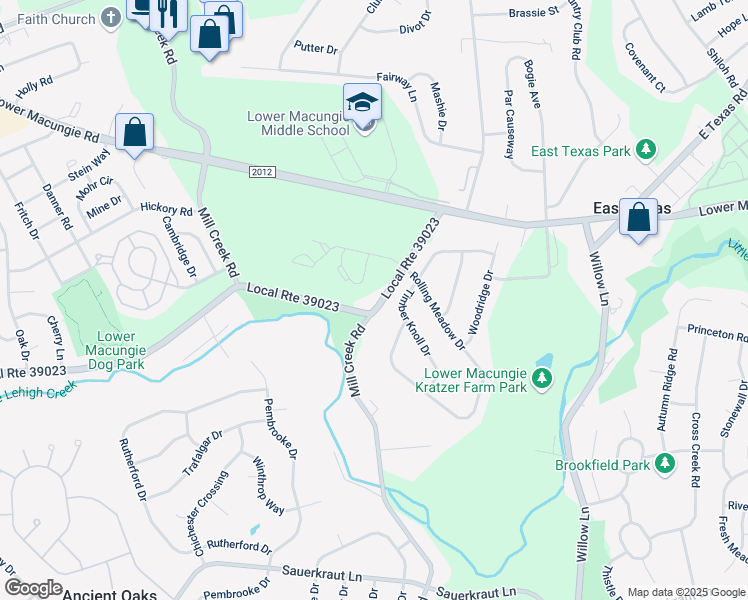 map of restaurants, bars, coffee shops, grocery stores, and more near 1740 Spring Creek Road in Macungie