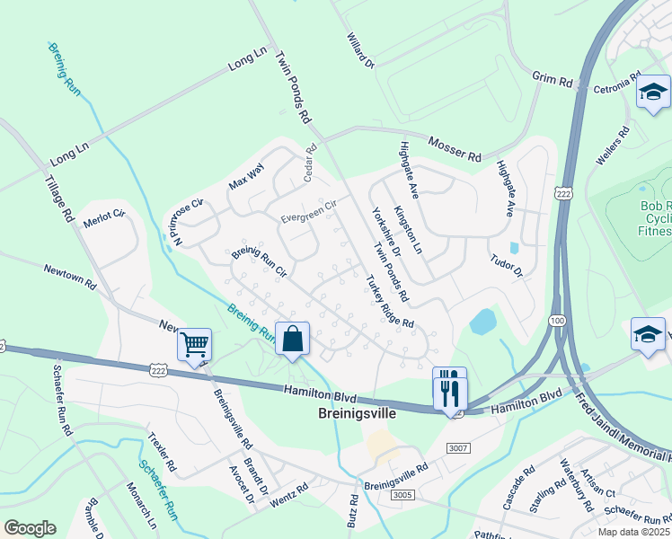 map of restaurants, bars, coffee shops, grocery stores, and more near 1034 Cherry Tree Crossing in Breinigsville
