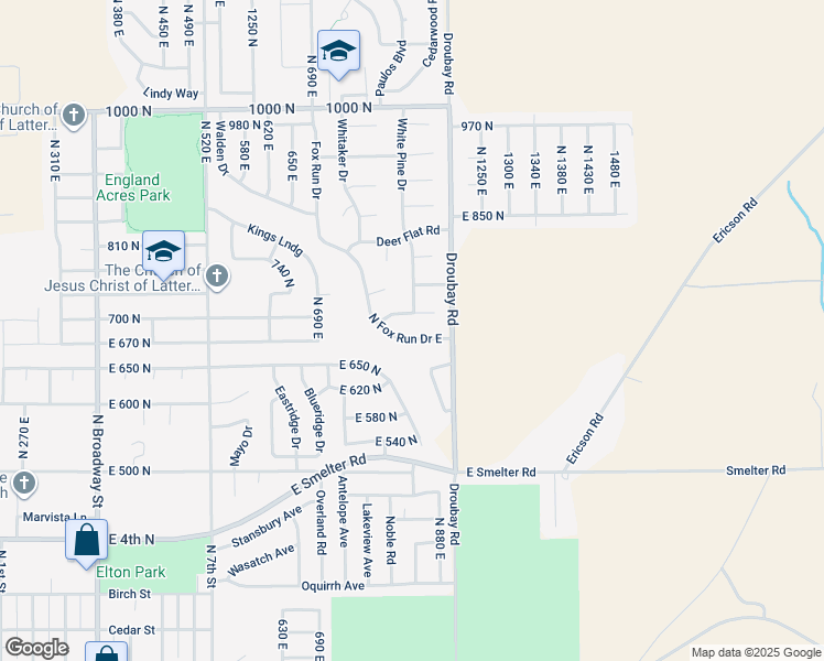 map of restaurants, bars, coffee shops, grocery stores, and more near 718 Fox Run Drive in Stansbury Park