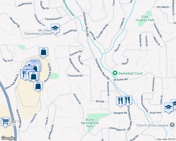 map of restaurants, bars, coffee shops, grocery stores, and more near 135 Byron Road in Pittsburgh
